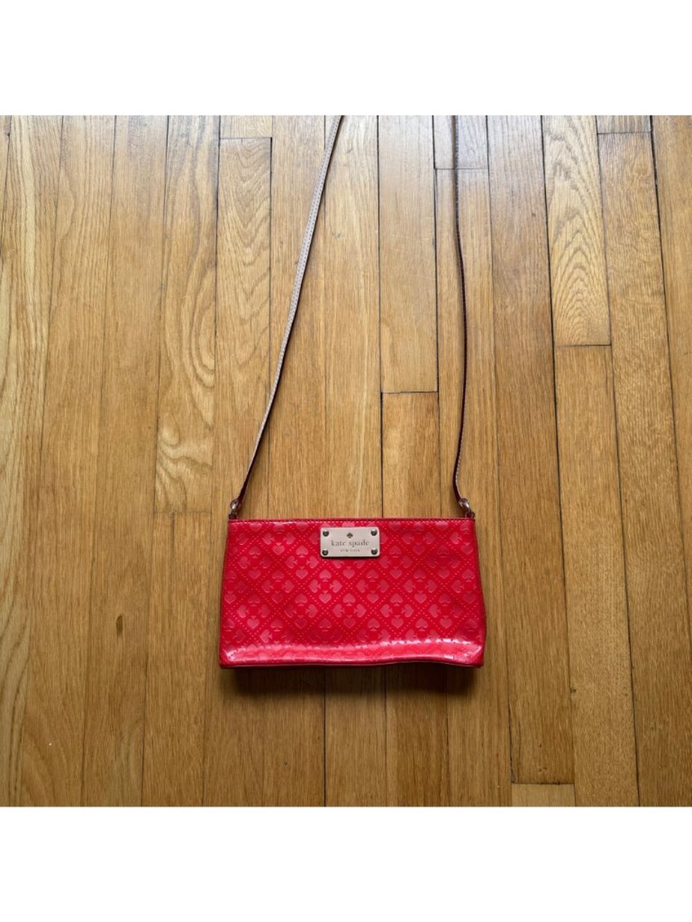 Kate Spade NY Red Patent Leather Deboss Logo Emerald Avenue Crossbody Bag - Picture 2 of 16